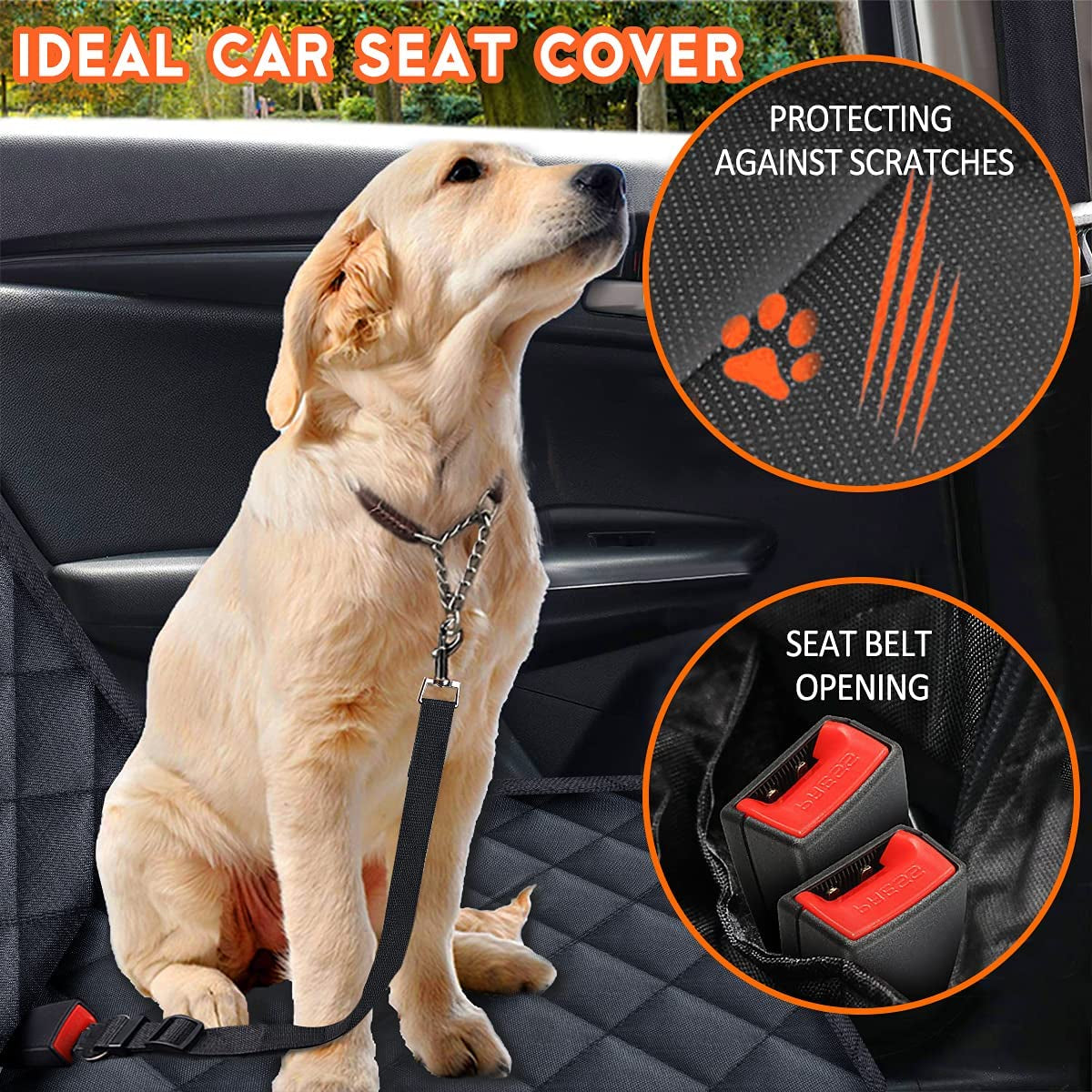 Dog Car Seat Cover – Waterproof Back Seat Protector for Dogs & Pets | Non-Slip Bench Seat Cover with Middle Armrest Access | Fits Most Cars, Trucks & SUVs – Black