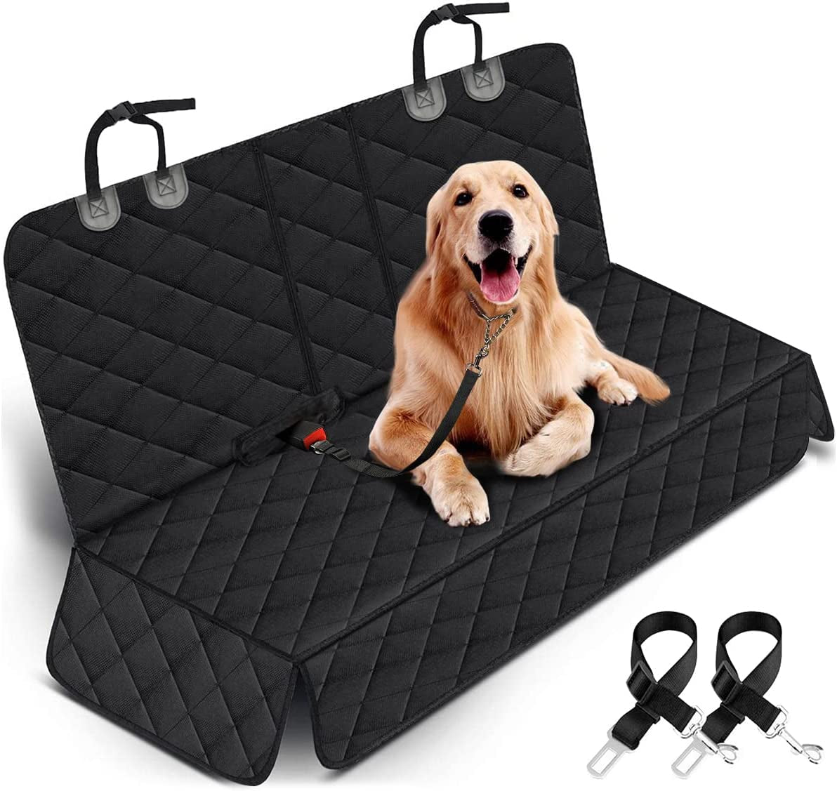 Dog Car Seat Cover – Waterproof Back Seat Protector for Dogs & Pets | Non-Slip Bench Seat Cover with Middle Armrest Access | Fits Most Cars, Trucks & SUVs – Black
